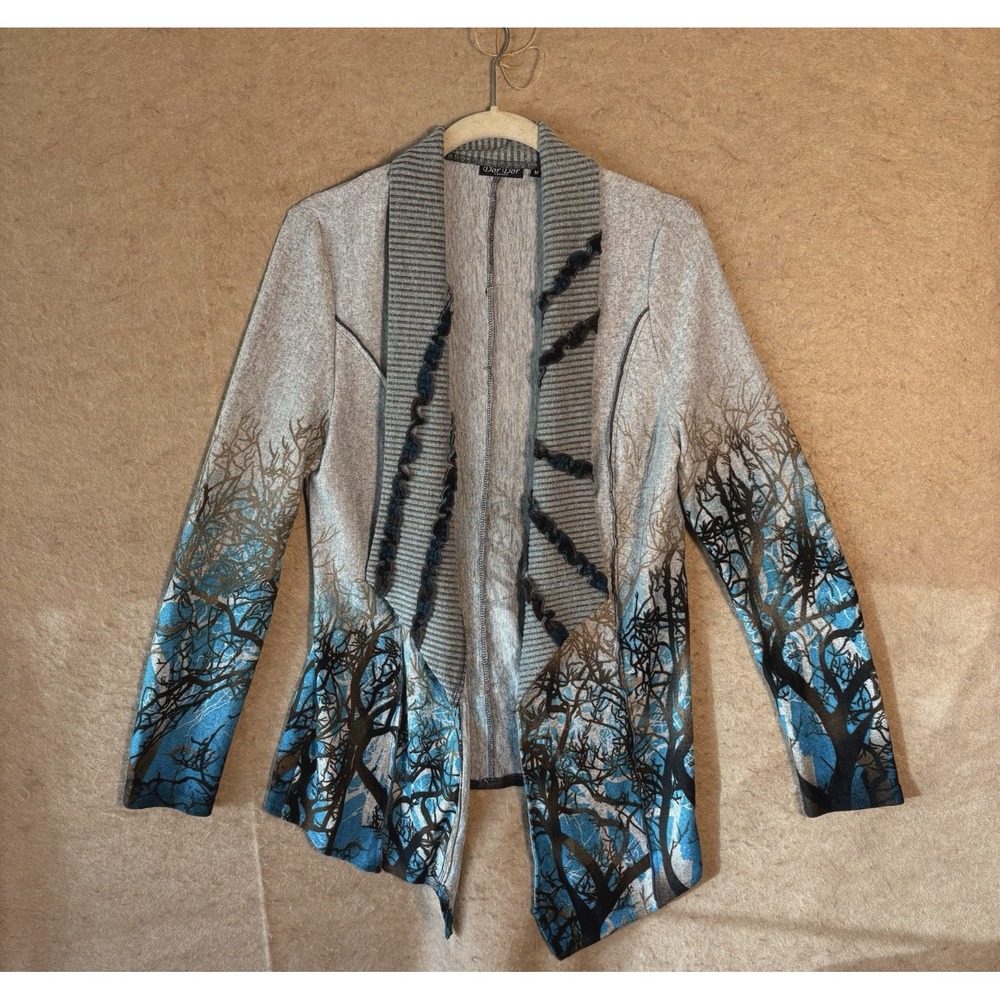 Dor Dor Couture Open Front Cardigan‎ Womens Sz M Gray Blue Stretch